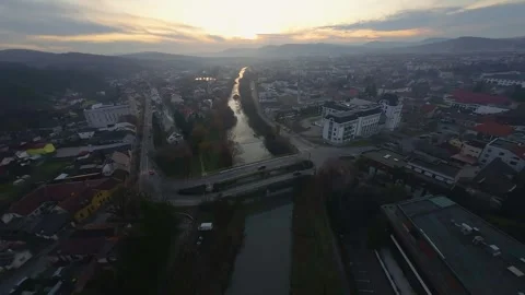 Bistrita River &amp; Town 1 Stock Footage 296272955
