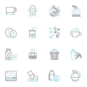 Bistro bar linear icons set. Cozy, Intimate, Rustic, French, Savory, Wine, Craft Stock Illustration