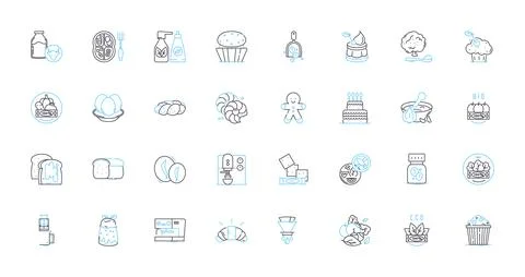Bistro bar linear icons set. Cozy, Intimate, Rustic, French, Savory, Wine, Craft Stock Illustration