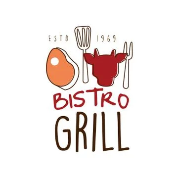 Bistro grill logo template hand drawn colorful vector Illustration Stock Illustration