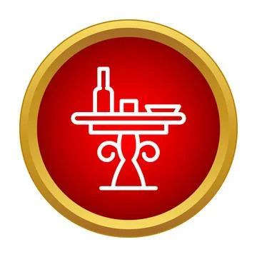 Bistro table with wine bottle and glass on red background icon Illustrazione stock