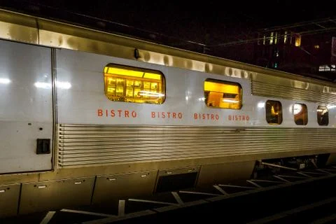 Bistro wagon in a night train Stock Photos