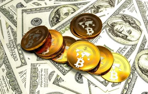 Bit coin BTC the new virtual mone, 3d render Stock Illustration