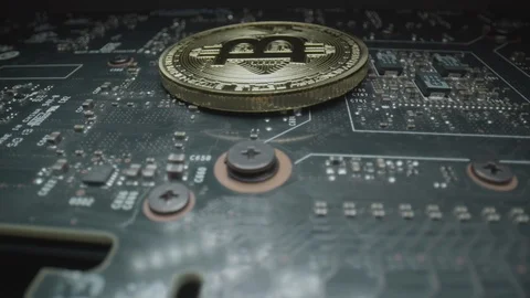 Bit Coin Circuit Board Stock Footage 123986497