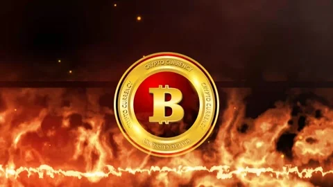 Bit coin crypto currency on fire effect Stock Footage 269015136