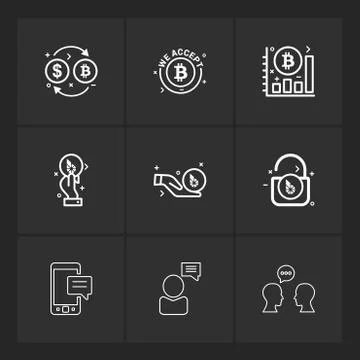 Bit coin ,  crypto currency , graph , chart , lock , unlock , mobile , chat , Stock Illustration