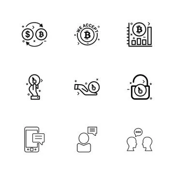 Bit coin ,  crypto currency , graph , chart , lock , unlock , mobile , chat , Stock Illustration