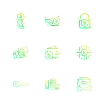 Bit coin , crypto currency , ic, wallet , money, car , repairing , clipboard  Illustrazione stock