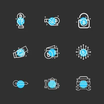 Bit coin , crypto currency , ic, wallet , money, car , repairing , clipboard  Illustrazione stock