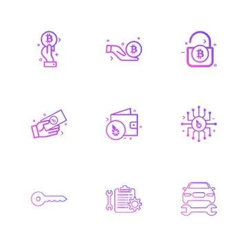 Bit coin , crypto currency , ic, wallet , money, car , repairing , clipboard  Illustrazione stock