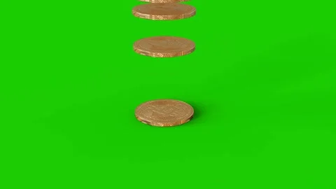 Bit coin cryptocurrency isolated gold coin on green screen Stock Footage 201980063