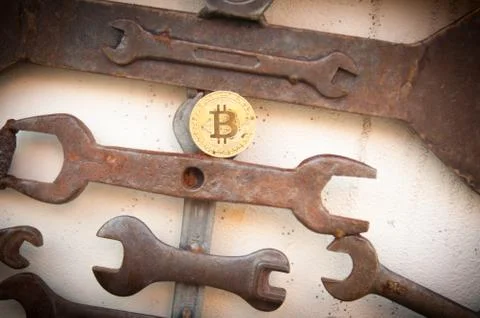 Bit coin with different tools Fotos de archivo