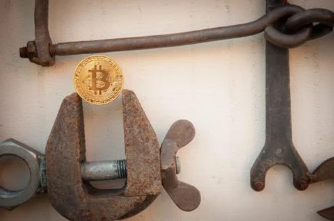 Bit coin with different tools Fotos de archivo