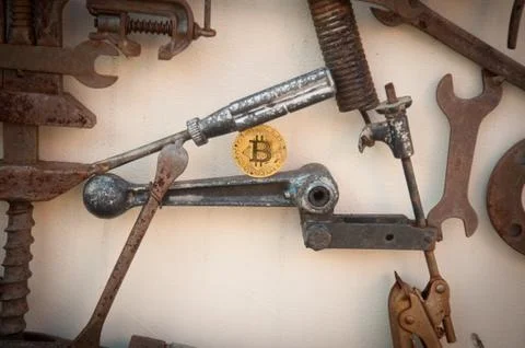 Bit coin with different tools Fotos de archivo