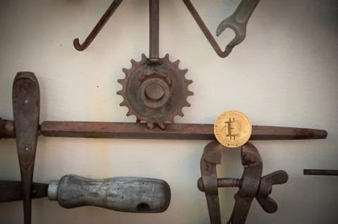 Bit coin with different tools Fotos de archivo