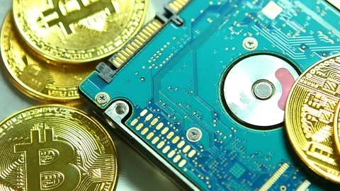 Bit coin  with electronic board in studio, Chiangmai Thailand Stock Footage 115777204