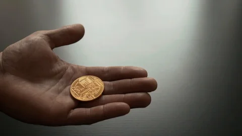 Bit coin in hand Stock-Footage 90252137
