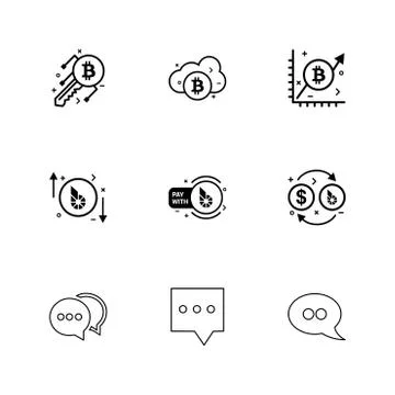 Bit coin , key ,crypto currency , cloud , graph , message , chat , conversati Stock Illustration