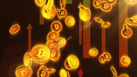 Bit coin particle with arrow falling down loop animation Vidéo 160589969
