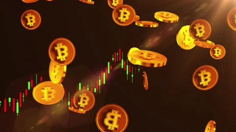 Bit coin particle with stock chart loop animation Stock Footage 160589970