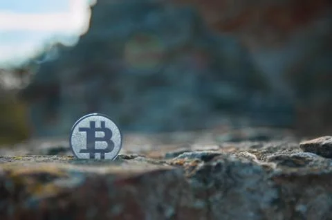 Bit Coin on stone 스톡 사진