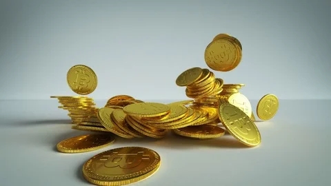 Bit Coins Falling and Piling Up Stock Footage 77330227
