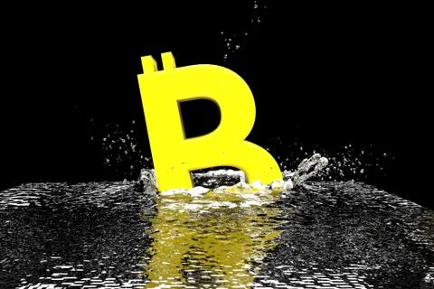 Bit of a sinking crypto currency in water. 3D rendering. 스톡 일러스트