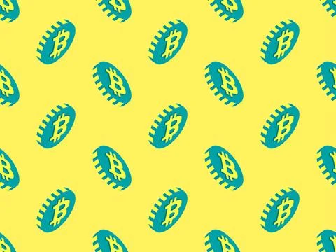 Bitcoin 3D coins seamless pattern. Multi-colored coins with the Bitcoin sym.. Stock Illustration