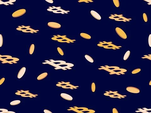Bitcoin 3D coins seamless pattern. Isometric gold coins and bitcoin symbol... Stock Illustration