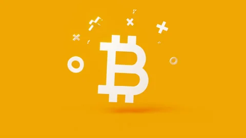Bitcoin 3d icon on a simple yellow background 4k seamless animation loop Stock Footage 202119642