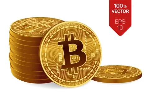 Bitcoin. 3D isometric Physical bit coin. Digital currency. Cryptocurrency. Th Stock Illustration