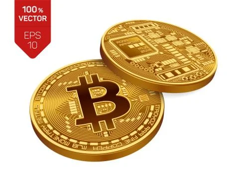 Bitcoin. 3D isometric Physical bit coin. Digital currency. Cryptocurrency. Tw Stock Illustration