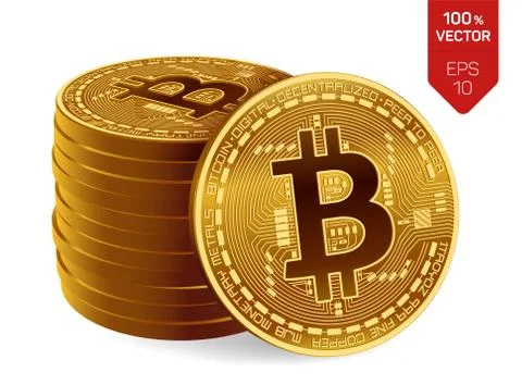 Bitcoin. 3D isometric Physical bit coin. Digital currency. Cryptocurrency. St Stock Illustration