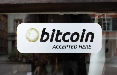 Bitcoin accepted here. Stock Photos