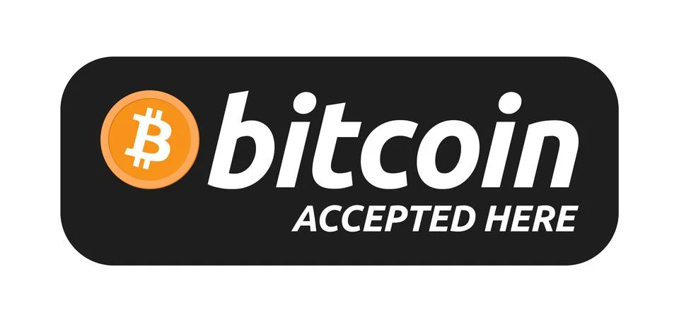 Bitcoin accepted here sign button sticker vector illustration. Stock Illustration
