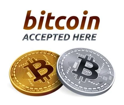 Bitcoin accepted sign emblem. 3D isometric Physical bit coin with text Accept Stock Illustration