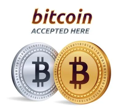 Bitcoin. Accepted sign emblem. Crypto currency. Golden and silver coins with  Stock Illustration