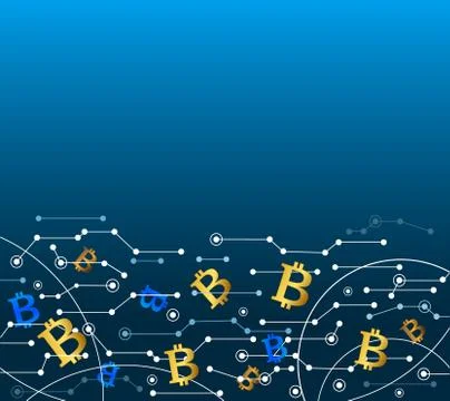 Bitcoin in the air. Technology background. Stock Illustration
