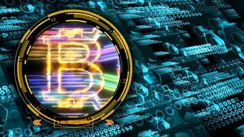 Bitcoin algorithm quantum computer futuristic technology digital layer dimension Stock-Footage 154485209