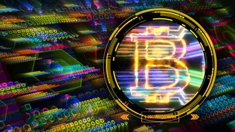 Bitcoin algorithm quantum computer futuristic technology colorful digital layer Stock Footage 159523244