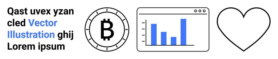 Bitcoin, Analytics, and Love Key Elements for Modern Financial and Social D.. Stock Illustration