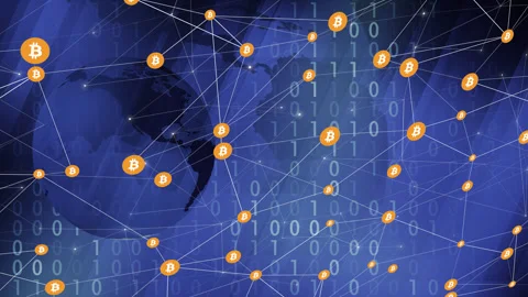 Bitcoin and binary code animation future of financial technology and digital Stock Footage 254487293