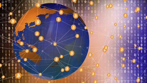 Bitcoin and binary code animation low risk investment in digital world Stock Footage 254489868
