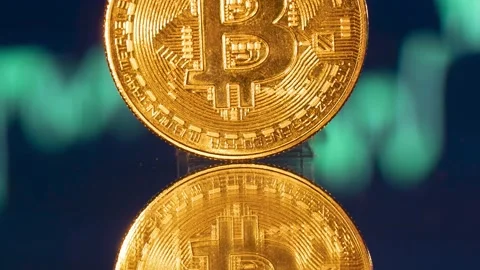 Bitcoin and bitcoin chart. Cryptocurrency trading. Bitcoin graphic. Stock Footage 232054286