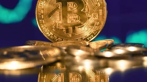 Bitcoin and bitcoin chart. Cryptocurrency trading. Bitcoin graphic. Stock Footage 232054472