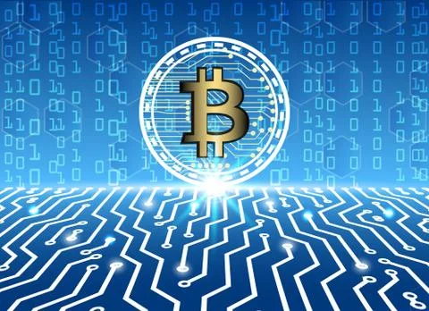 Bitcoin and blockchain digital technology, virtual currency blockchain techno Illustrazione stock