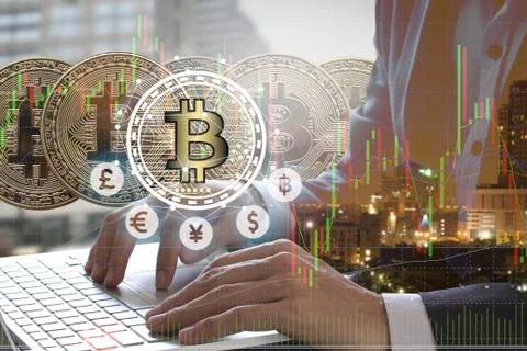Bitcoin and blockchain digital technology Stock Photos