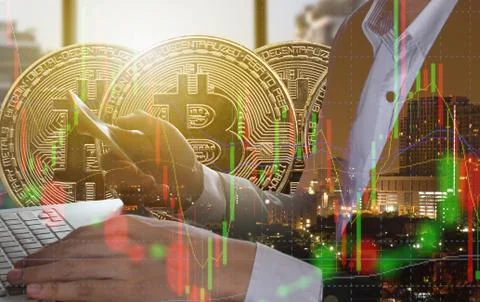 Bitcoin and blockchain digital technology Stock-Fotos