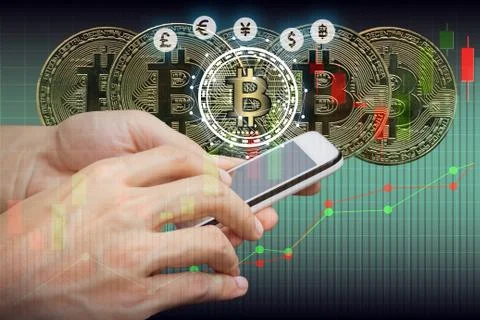 Bitcoin and blockchain digital technology 스톡 사진