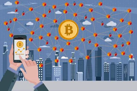 Bitcoin and Blockchain Network Stock Illustration